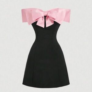 Elegant Black Dress with Pink Bow